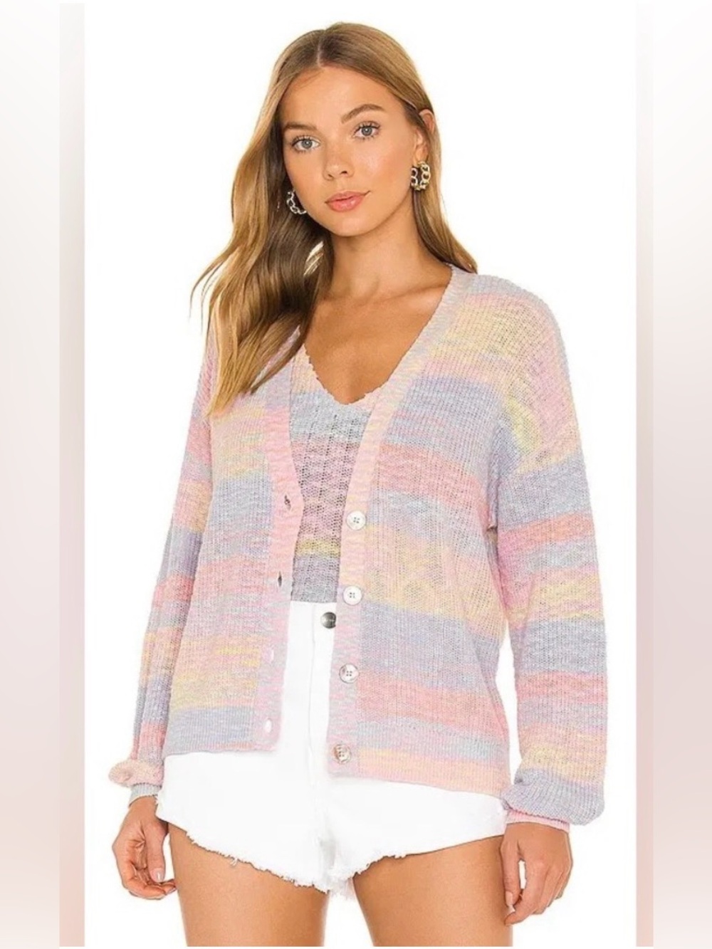 27 Miles to Malibu | Rainbow Loose Knit Cardigan 100% Cotton Sweater
